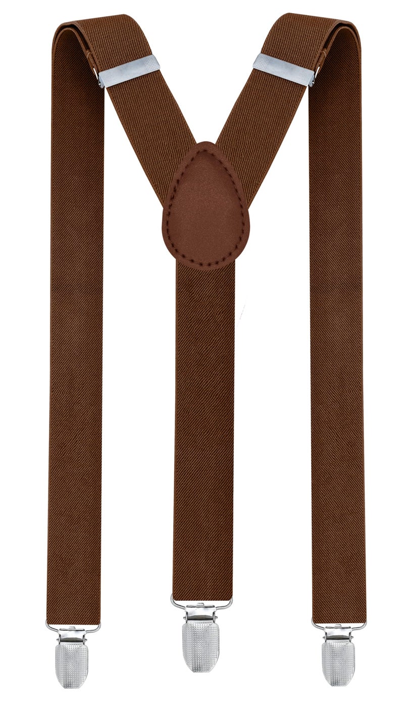 trilece Brown Suspenders for Boys Kids Girls and Toddlers Baby - Adjustable Elastic 1 inch Wide Y Shape Suspender Strong Clips (6 Years to 5 Feet Tall, Brown) - Image 1